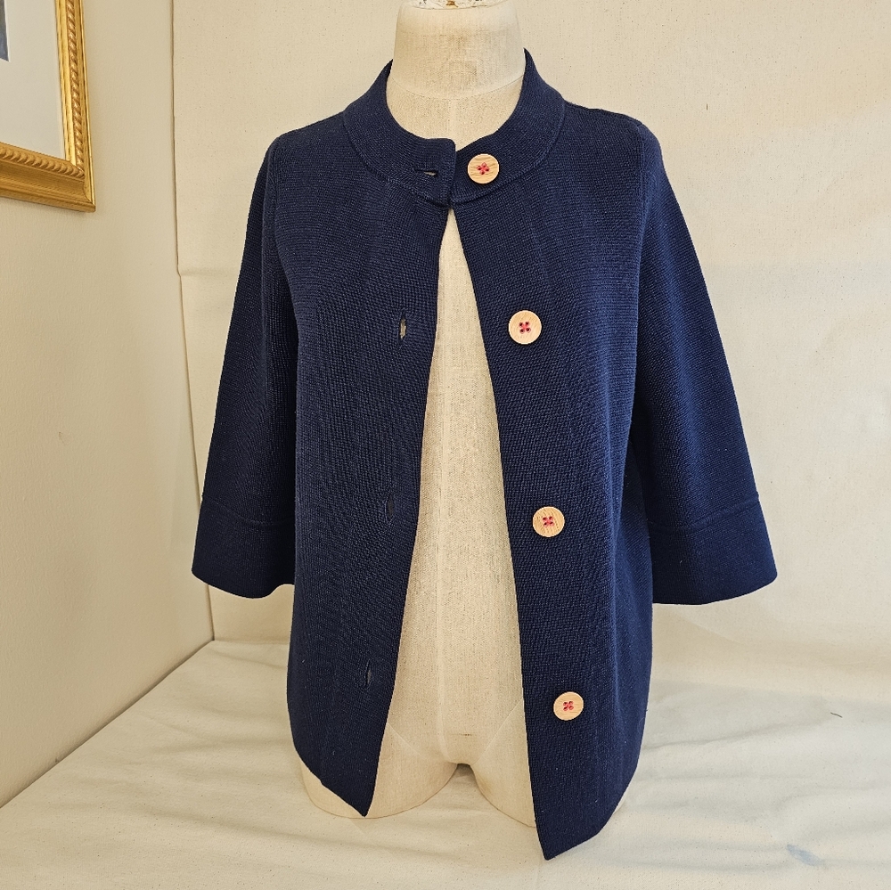 McLaughlin Cardigan, 3/4 sleeve, Small, NWOT, wood detailed buttons